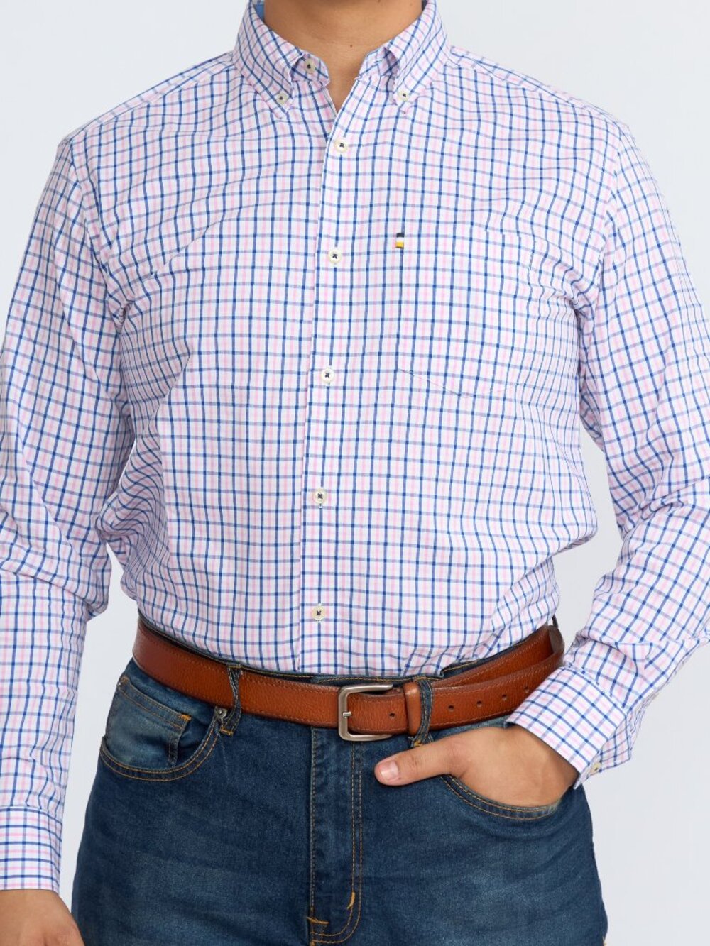 Men's Mason James Pink/Blue/White Plaid Shirt Long Sleeve M/L NWT Moda Journey